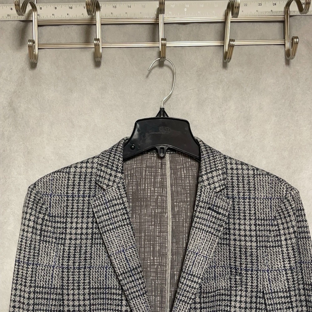 Vince Camuto Blazer Men 38R Gray Plaid 2B Unstructured Flannel Surgeon Cuff Luxe